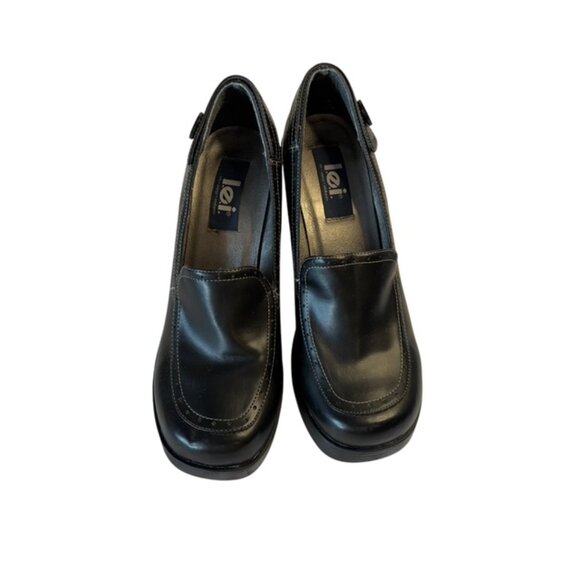 LEI Vintage Black Chunky Heels with Button Y2K 90's Womens Loafers Size 10 - Picture 2 of 9